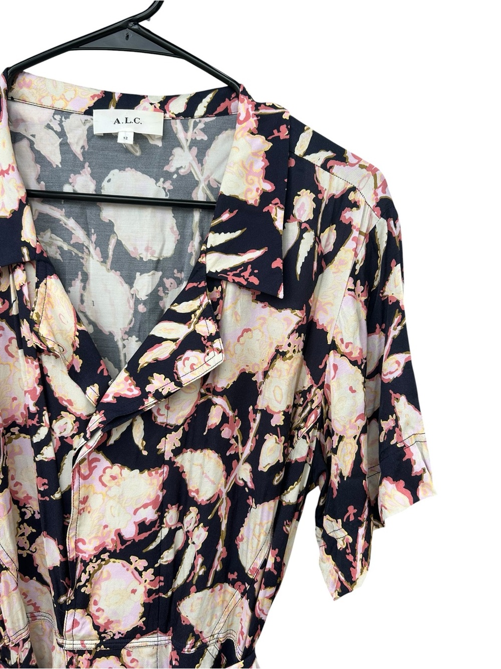 A.L.C. Emery Maritime Navy and Blush Floral High-Low Wrap Dress - Size 12 - Maxi - Picture 6 of 12